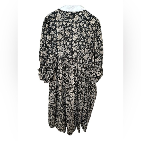 ⚡️ 100% Cotton Black and Cream Floral Maxi Dress With Pockets - Picture 11 of 16